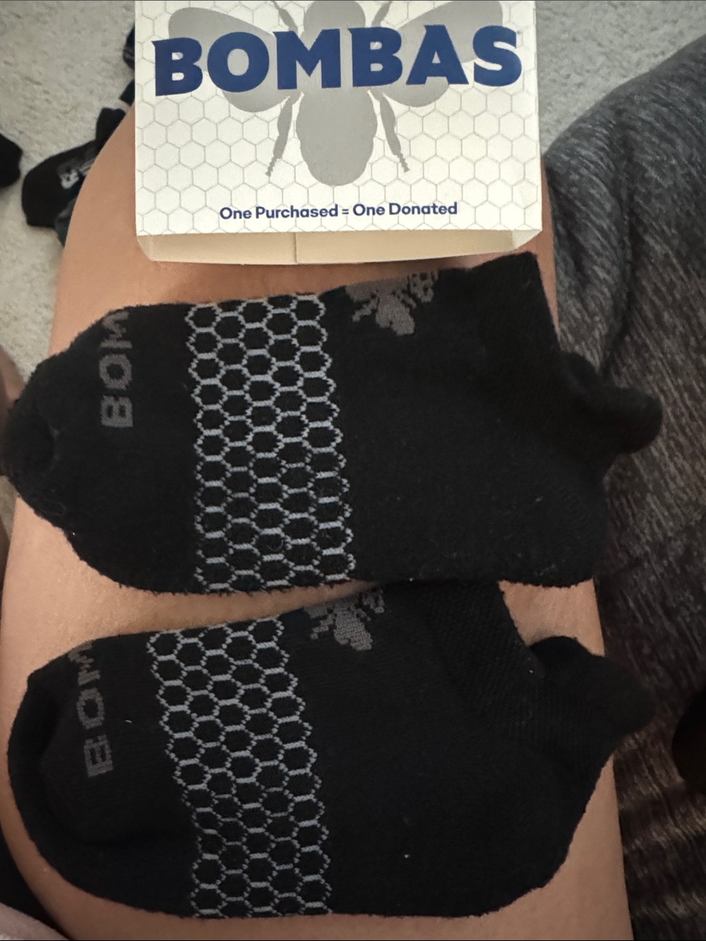 Bombas Black Athletic No-Show Socks with Gray Hex Detail
